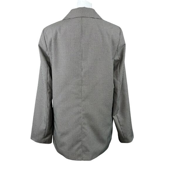 H&M Black Plaid Peak Lapel Open Front Light Blazer Jacket Oversized Small NWT - Picture 2 of 14